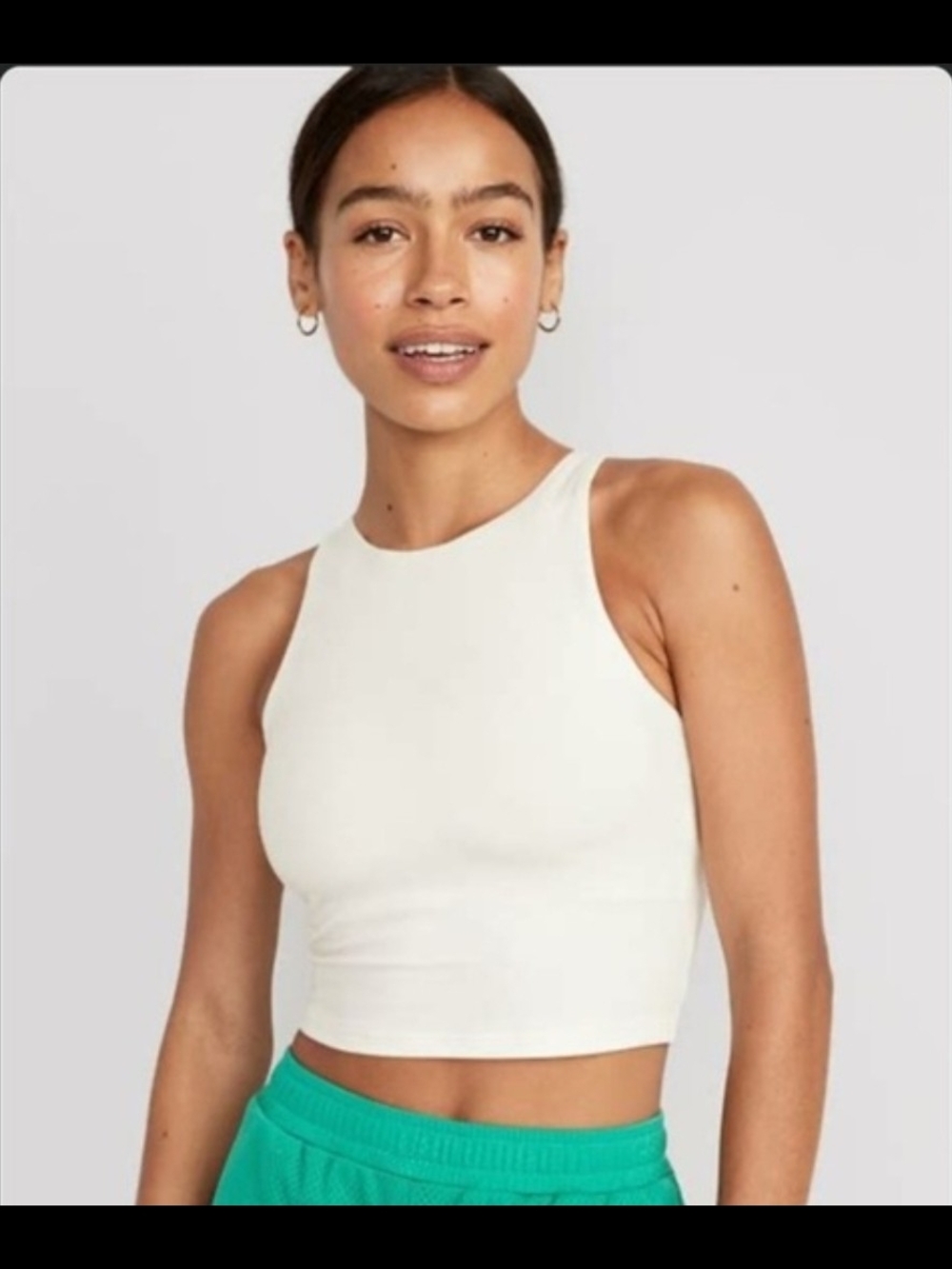 Women’s Cream Ribbed High-Neck Crop Tank Top
